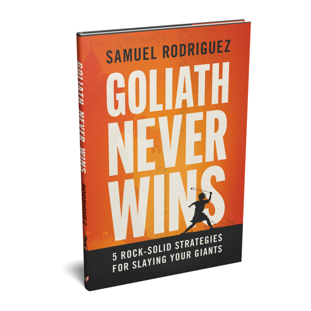 Book cover of Goliath Never Wins by Samuel Rodriguez